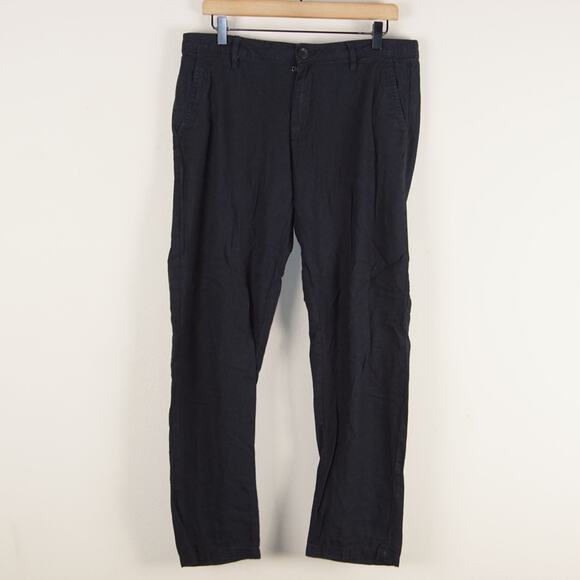 Saks Fifth Avenue Linen Viscose Blend Lightweight Black Straight Pants Mens 32 - Picture 1 of 12